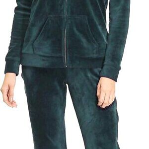 Versatile Women’s Velour Tracksuit - Full Zip Hoodie & Wide Leg Pants in Green